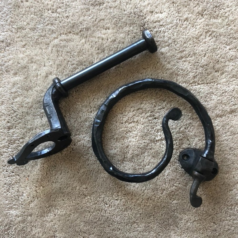 NEW Black Solid Forged Metal Towel Rack and Toilet Paper Holder Matching Set